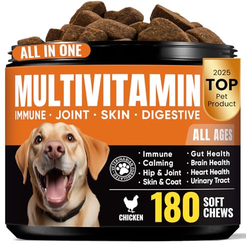 Dog multivitamin Soft Chews–Glucosamine, Chondroitin, MSM, Probiotics, Enzymes, Omega-3–Joint Support, Gut Health, Skin & Coat–Daily Maintenance & Preventive Care–Dog Supplements & Vitamins–180 Chews