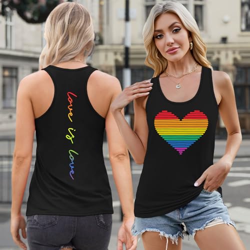 Image of Ithalt Pride Tank Top for Women LGBT Rainbow Flag Shirt Love Heart Graphic Tee Lesbian Gay Pride Sleeveless Vest