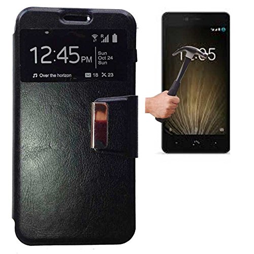 Todobarato24h Funda Libro Ventana Negra Compatible con BQ Aquaris U Plus + Protector de Cristal Templado