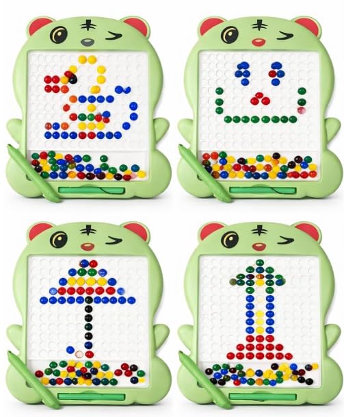 Image of Green Magnetic Drawing Board for Kids - Magnetic Mosaic Puzzle Board with Color Beads, Magnetic Pen & Pattern Cards - Educational STEM Learning Toy for Kids - (Pack of - 1)