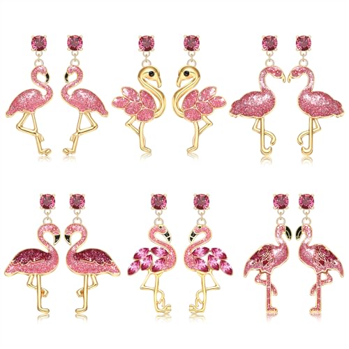 Glitter Flamingo Earrings Pink Flamingo Friendly Earrings for Women Cute Tropical Bird Animal Dangle Earrings Studs Fun Beach Vacation Earrings Boho Hawaiian Summer Holiday Jewelry - Main Image