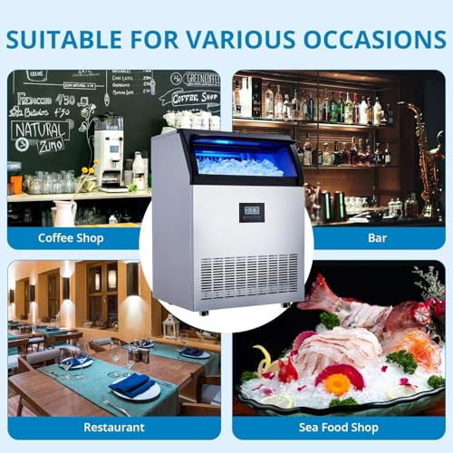 Image of Ice Maker Machine, 200LBS /24h with 55LBS Commercial Ice Storage Bin, Under Counter Countertop Ice Machine, Self-Cleaning, Stainless Steel Freestanding,Ice Scoop, Quiet Compressor for Home and Business