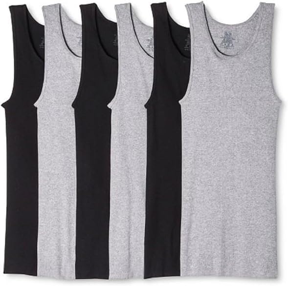 Hanes Men's Cotton Tank Undershirts Pack, Moisture-Wicking Ribbed Tanks, Lightweight Cotton Tank Undershirts, Black/Grey Assorted 6-Pack, XX-Large