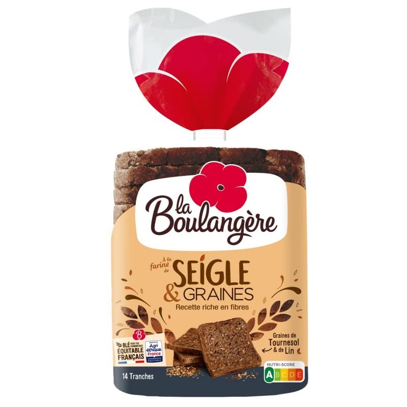 PAIN DE MIE SEIGLE & GRAINES 500G, LA BOULANGERE, LOT DE 4