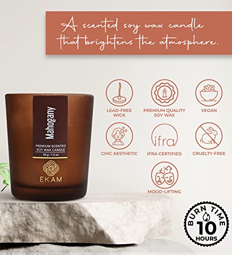Image of EKAM Mahogany Votive Soy Wax Scented Candle, 40 Grams, 10 Hours Burn Time| Long Lasting Premium Candles | Ideal for Home Decor | Gifting & Aromatherapy (Pack of 6)