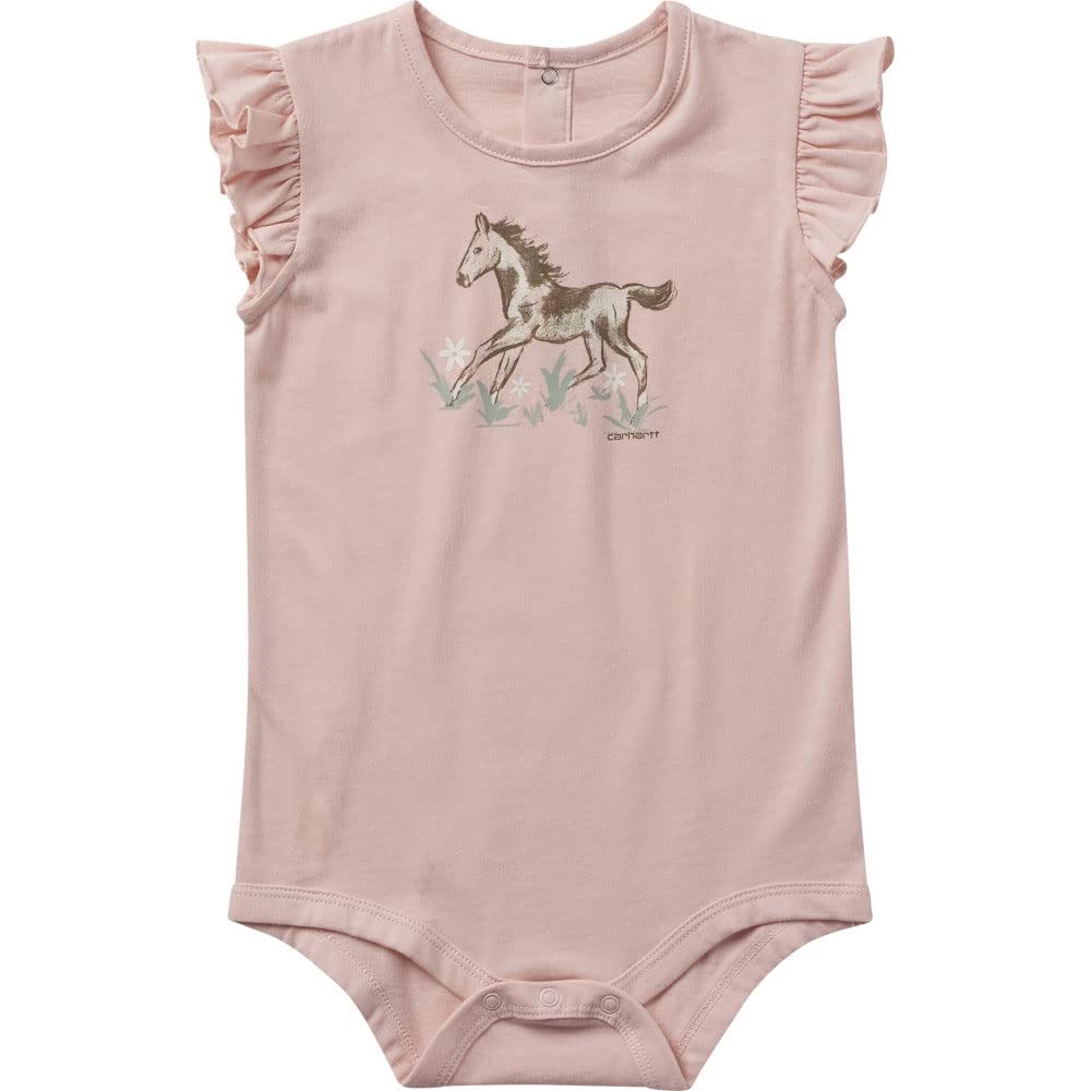 Carhartt Baby Girls' Short-Sleeve Day on The Farm Bodysuit, Strawberry Cream, 6 Months