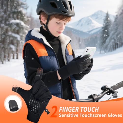 Kids Winter Gloves Waterproof Touchscreen Warm Fleece Anti-Slip for Boys Girls Children 4-10 Years Back3
