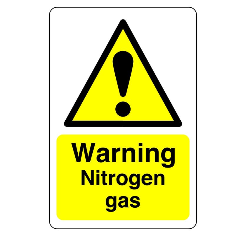Warning Nitrogen Gas sign- 3mm Aluminum Dibond for indoor/outdoor usage (300mm x 200mm) Ensures Safety Within 7m Viewing Distance.