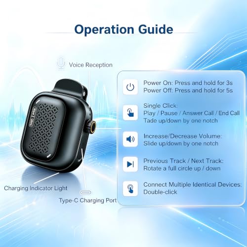 Eekontz Wearable Bluetooth Speaker, IP69K Waterproof Mini Portable Speaker, Wireless Clip On Speaker with Wrist Band, Lanyard and Clip, 20H Playtime, Built-in Mic, for Bike, Shower, Outdoor, Black - image 7