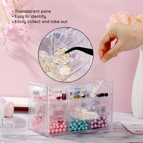 Image of Segbeauty 3-Tier Acrylic Jewelry Organizer, 9-Grid Clear Desk Organizer with Stackable Storage Drawers, Small Storage for Beads, Earrings, Makeup, Dustproof