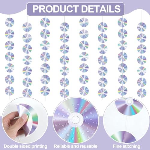 Image of CD Disco Banners Retro 90s Theme CDs Paper Cutouts Hanging Swirl Ceiling Y2K Early 2000s Party Decorations 50s 70s 80s Music Parties Favors for Music Birthday Party Wall Decor Supplies 8Pcs