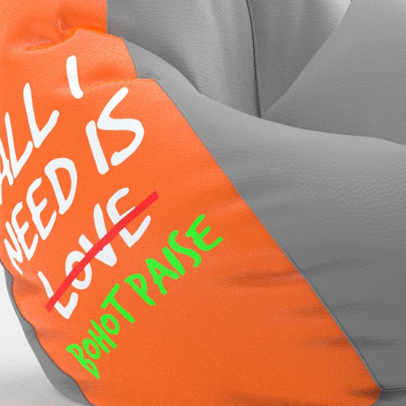 Image of Biggie Bean Bag with Beans Filled 4XL Evergreen Classics Bean Bag-Loud Prints-Soft Landings-Styled with Free Cushion & Footrest (Matching Color : Printed All I Need is bohot Paise - Orange)