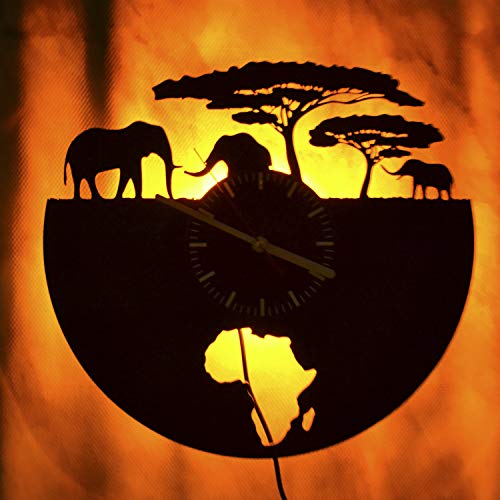 Elephant African Safari Art Design Wall Led Light Wall Clock Jungle Theme Decor Gift Wall Decor Art Wall Clock Decor Vinyl Clock Modern Wall Clock Art Design The Best Gift Idea #TOP1