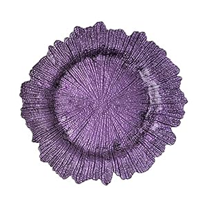 Simply Elegant Coral Reef Glass Charger Plate | Service Plate for Parties, Dinner, Weddings, Quinceaneras and Events | 13 inch Diameter | Purple – Gloss Finish | Set of 8