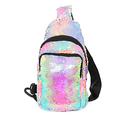 mosstyus Reversible Sequins Sling Bag Chest Pack Shoulder Hippie Backpack Storage Pouch, Unisex, Rainbow Color