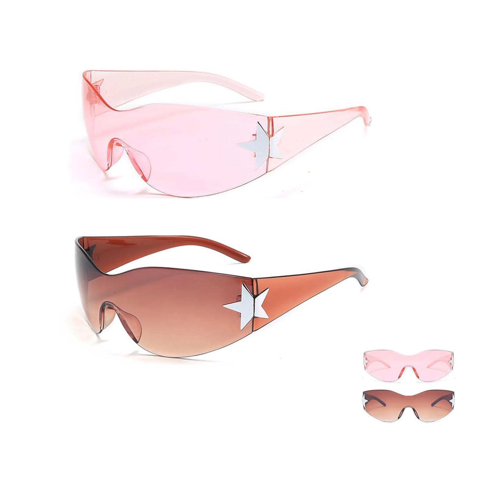 Y2K Sunglasses, Wrap Around Sunglasses Women, Retro Y2K Accessories, Star for Outdoor Activities, Pink and Brown PC Set-image-37