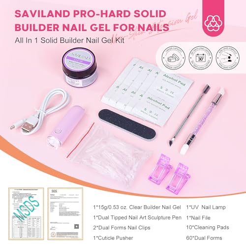 Image of SAVILAND PRO-Hard Solid Builder Nail Gel for Nails: 2026 Ultra-Strength | Non-Sticky | Clear 3D Nail Gel with U V Lamp for 3D Nail Carving Emboss & Fast Extension Professional Use Salon