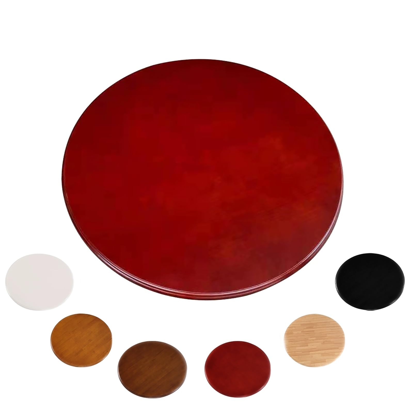 Obrotowa drewniana taca do serwowania o 110 cm – okrągła Lazy Susan na stół jadalny, półmisek centralny z litego drewna (czerwony, 110 cm) - idealna do rozrywki i dekoracji domu
