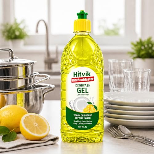 Image of KitchenMaster Dishwash Gel For Kitchen Utensils Cleaner With The Power Of Lemon Pack Of 3 Per Pack 1 Litre