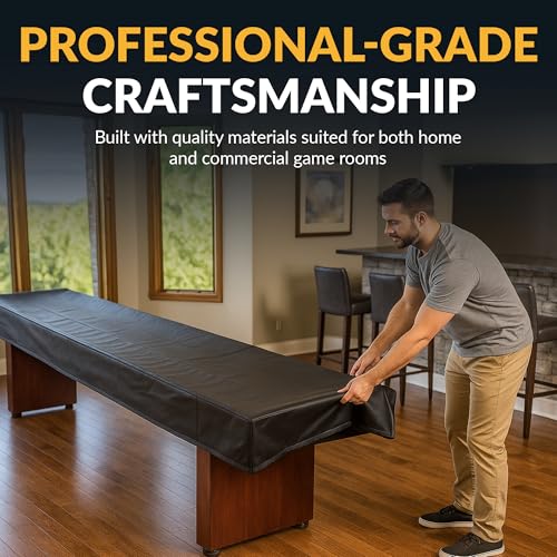 Hathaway 9-Ft Shuffleboard Table Cover – Black Synthetic Leather with Soft Cotton Backing – Durable Dust and Spill Protection for Game Room Shuffleboard Tables - Thumbnail 7