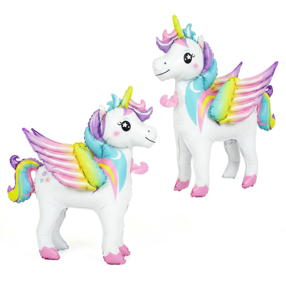 2 Pcs Standing Unicorn Balloons, Inflatable Rainbow Party Decorations