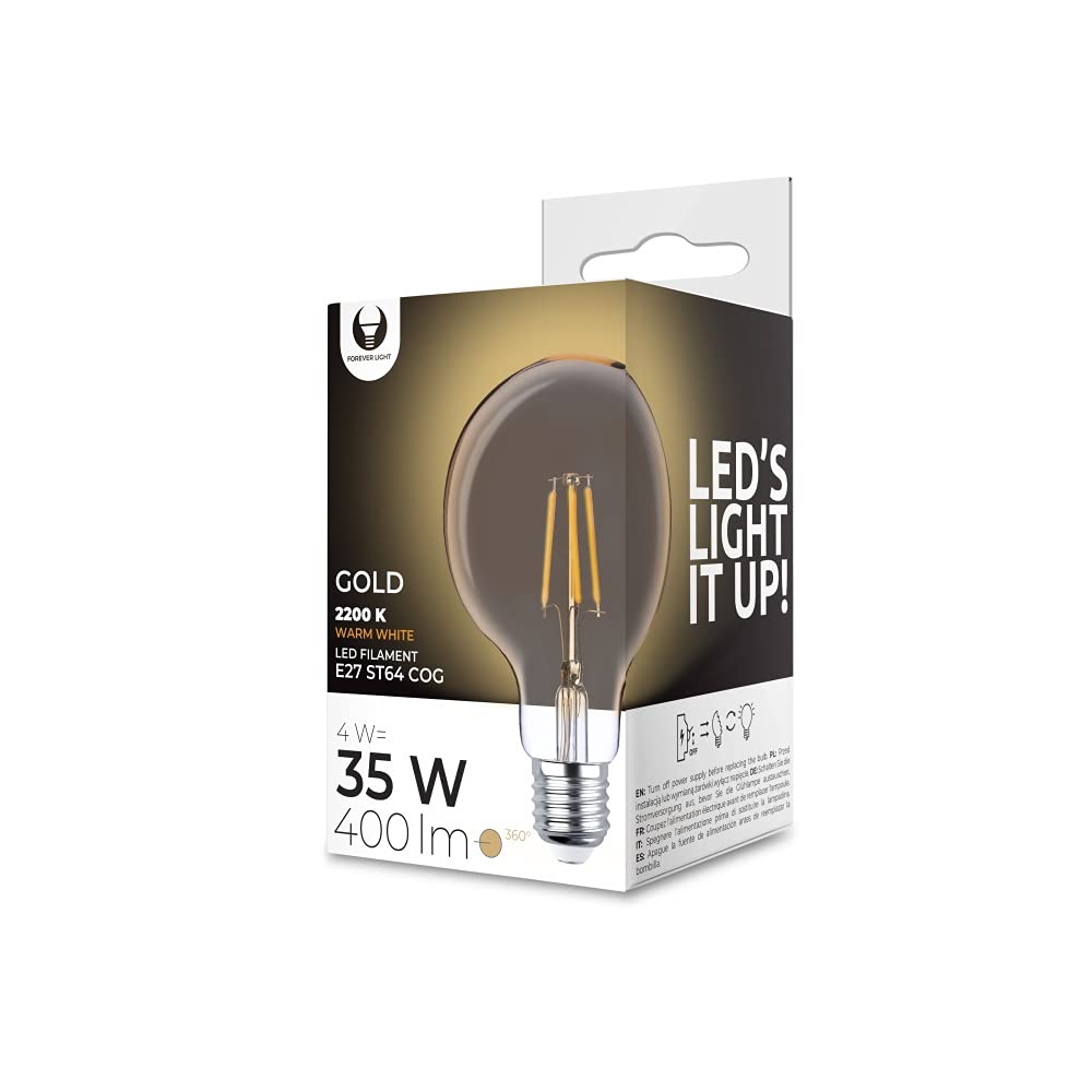 Foreverlight E27 4W LED Filament Lampe Vintage Glühbirne 400 LM Warmweiß 2200K G95 Gold 6x Stück