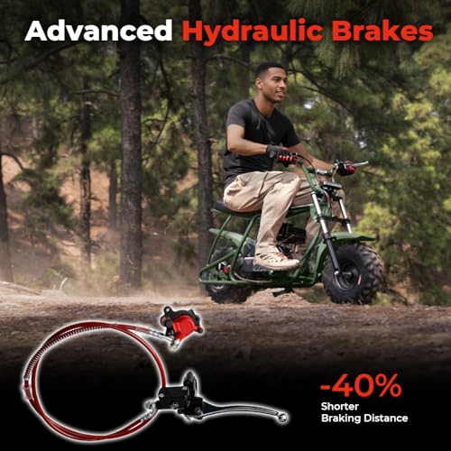 Image of FRP GMB100 Performance 99CC 4-Stroke Mini Dirt Bike - Upgraded Hydraulic Brakes & Front Suspension Fork, 28MPH Off-Road Mini Bike with LED Headlight, Anti-Slip Seat, Supports 220LBS, Green