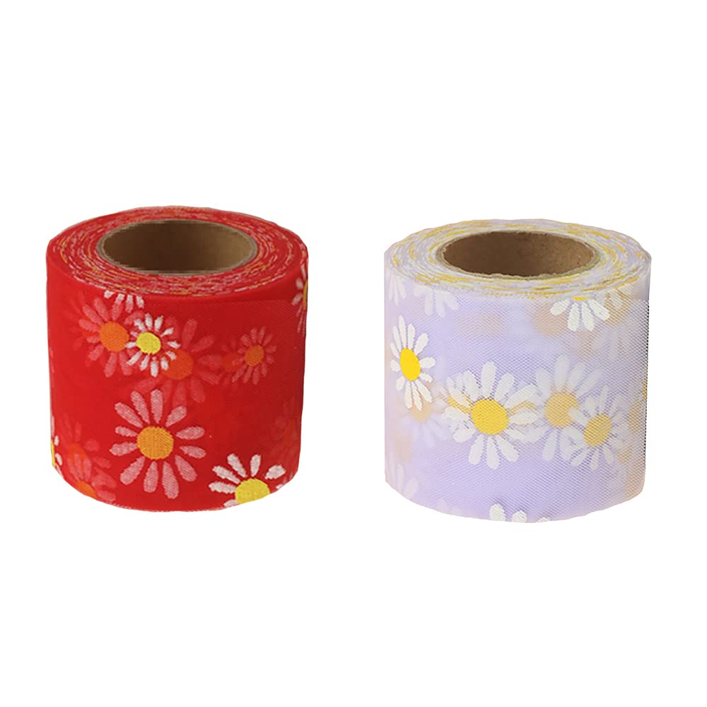 Ribbon, 23m Daisy Flowers Multicolor Summer Patterned Ribbons Roll, for Crafts Wreaths Garland Bows Christmas Wedding Party Decoration (Color 5