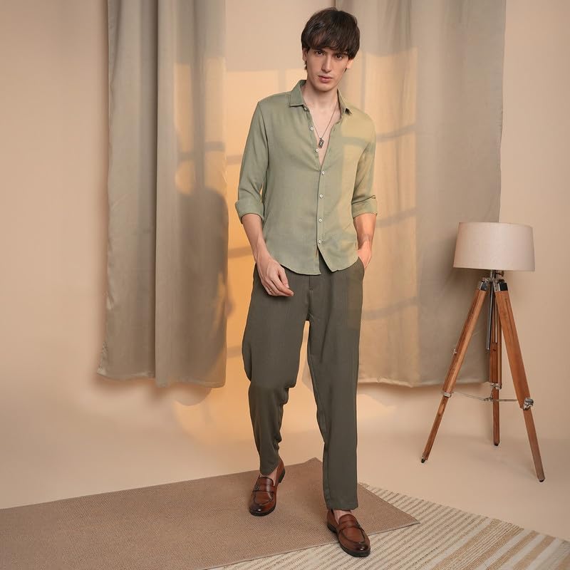 Image of CAHOOT Men's Solid Utility Shirt | Casual Wear | Spread Collar | Long Sleeve | Button Closure | Shirt Crafted with Comfort Fit for Everyday Wear