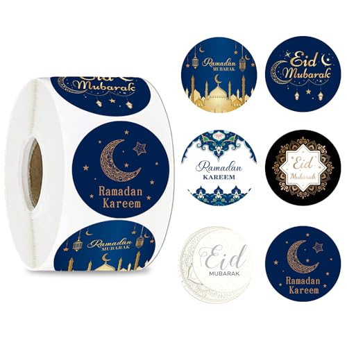 Ramadan Sticker Ramadan Aufkleber 600 Stück Eid Mubarak Sticker Runde Geschenktüten Etiketten DIY Selbstklebende Umschläge Siegelaufkleber Dekoration für Muslim Islam Party Geschenkbox(3 5cm)