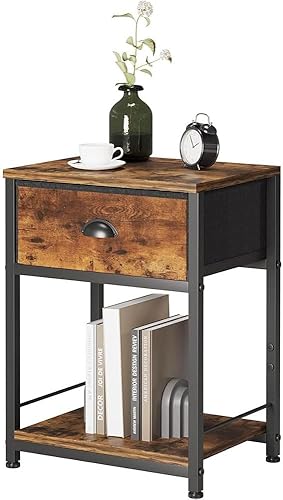 LINGMI Mesitas de noche modernas, mesitas de noche con cajón y estante de almacenamiento para sala de estar, dormitorio, marco de metal industrial,