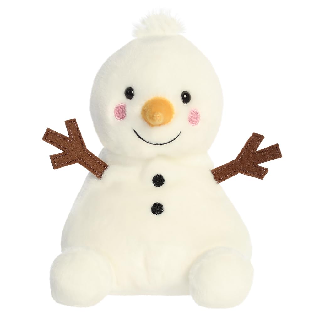 AURORA - 99468- Party-Sized Palm Pals Twig Snowman Medium Soft Toy- 20cm- White – Fun Collectable Plush for Kids and Adult Collectors - Perfect for Holiday Decorations or Gifts