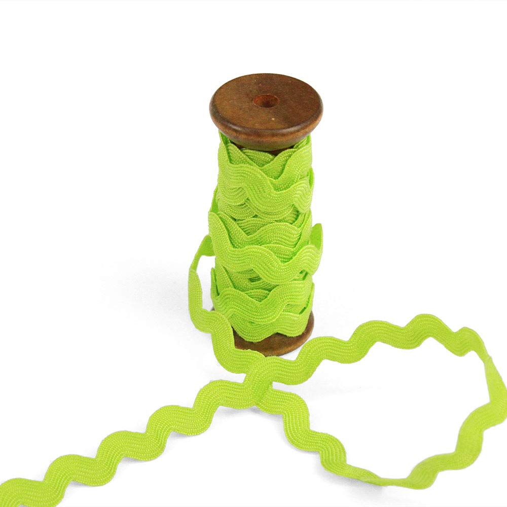 3 Yards of POLLY 8mm Rigid Ric-Rac Trim on a Wooden Spool, Neon Lime