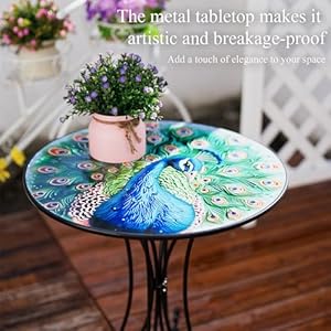 Outdoor Side Table,18 Inch Metal Accent Table, Peacock Round End Table, Small Coffee Table for Indoor & Outside Patio Balcony Yard Bedroom Outdoor Side Table18 Inch Metal Accent Table Peacock Round End Table Small Coffee Table for Indoor Outside Patio Balcony Yard Bedroom