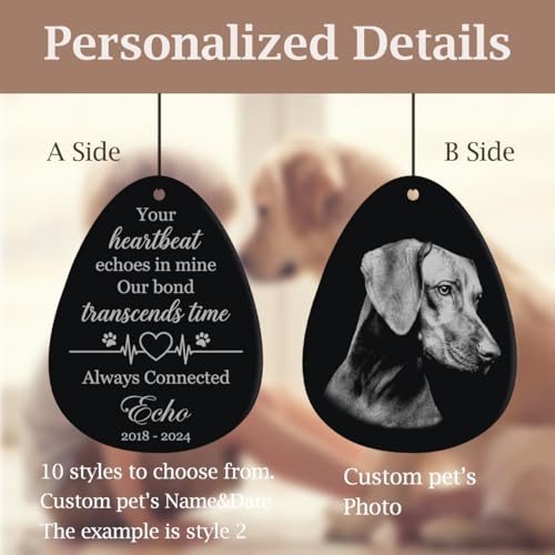 Image of Personalized Sympathy Gift for Loss of Dog, Cat- Custom Pet Memorial Wind Chimes - Laser Engraved with Your Pet's Photo & Name - in Loving Memory, Outdoor Garden Decor