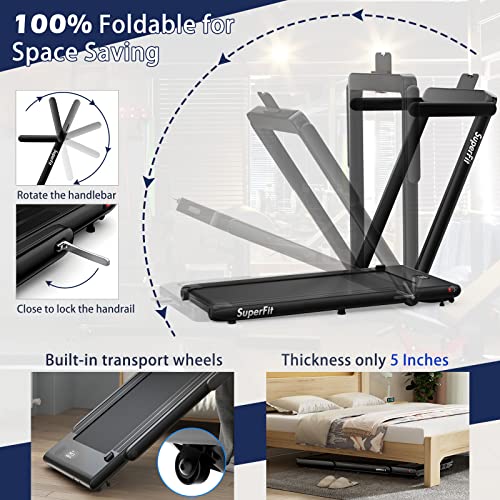 Image of Goplus 2 in 1 Folding Treadmill, 2.25HP Superfit Under Desk Electric Treadmill, Installation-Free with Remote Control, APP Control and LED Display, Walking Jogging for Home Office