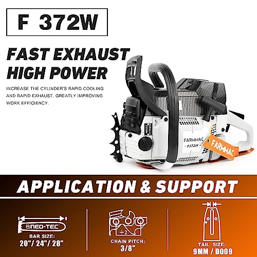 Image of 71cc Gas Chainsaw 28 Inch Bar, 372W 5.5HP Full Crank Engine with Chain Brake & Ergonomic Handle, Replacement Parts Fit Husqvarna 372X, Heavy Duty Logging Saw for Farm, Ranch & Land Clearing