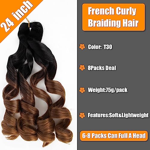 French Curl Braiding Hair 24 Inch 8 Packs French Curl Braids Crochet Hair Extensions (24 inch T30#), 18 inches - Image 2