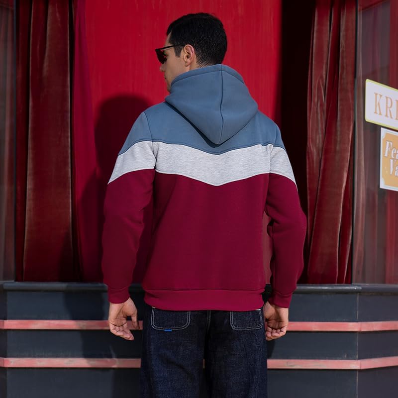 Men's Novelty Color Block Hoodie with Pocket Long Sleeve Pullover Fleece Casual Sweatshirt - Image 5