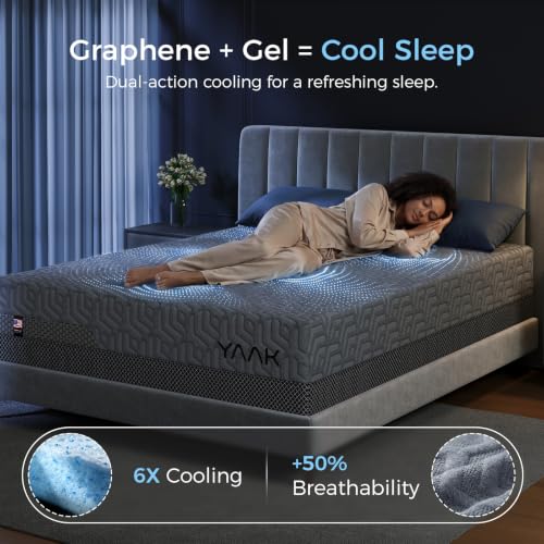 Image of Yaak 14 Inch Queen Memory Foam Mattress, Cooling Gel Made in USA, Grey
