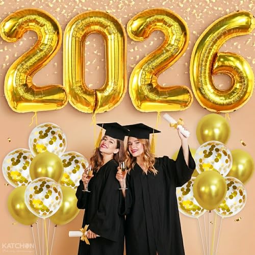 Image of KatchOn, Gold 2026 Graduation Balloons Set - Pack of 18 | Gold Graduation Decorations 2026 | 2026 Grad Balloons for Class Of 2026 Decorations, Grad Party Decorations, 2026 Balloons