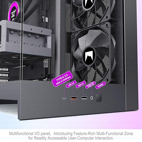 Image of H2 (2026) HYXN ATX PC Case, Pre-Installed 8 No ARGB Fans (6X140mm,2X120mm), Large Dual-Chamber ATX Mid-Tower Airflow Computer Case, Gaming PC Case, 420mm Radiator Support, Type-C 3.2 (Black)