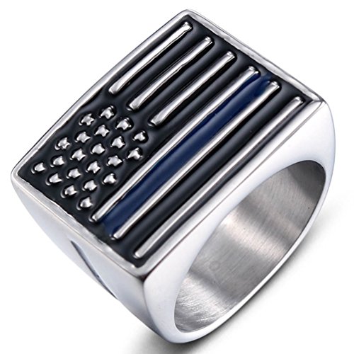Jajafook Men's Vintage Stainless Steel Band Ring American Flag Signet Biker Punk Ring #TOP10