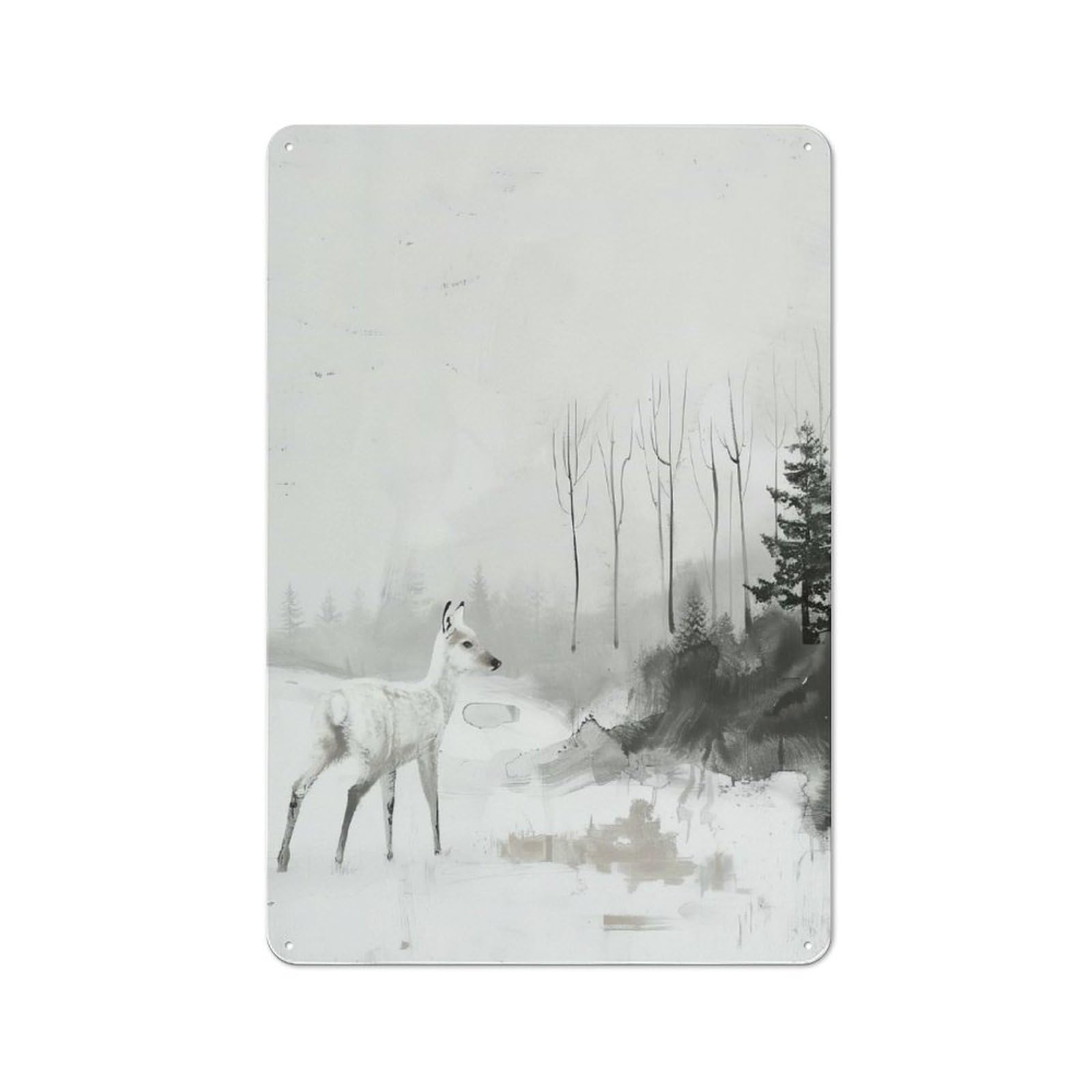 Classic Deer in Winter Forest Painting Tin Sign 30x20cm, Classic Pub Decor for Cafe, Pub, Workshop Or Home Bar, Small Accent for Blank Walls