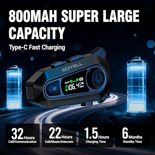 Image of EDYELL A1 Motorcycle Bluetooth Headsets,Smart LED Display Motorcycle Helmet Speakers,Group Communication System On Ear Headphones,HD Calling and HiFi Music,Waterproof & Dustproof Helmet Headset