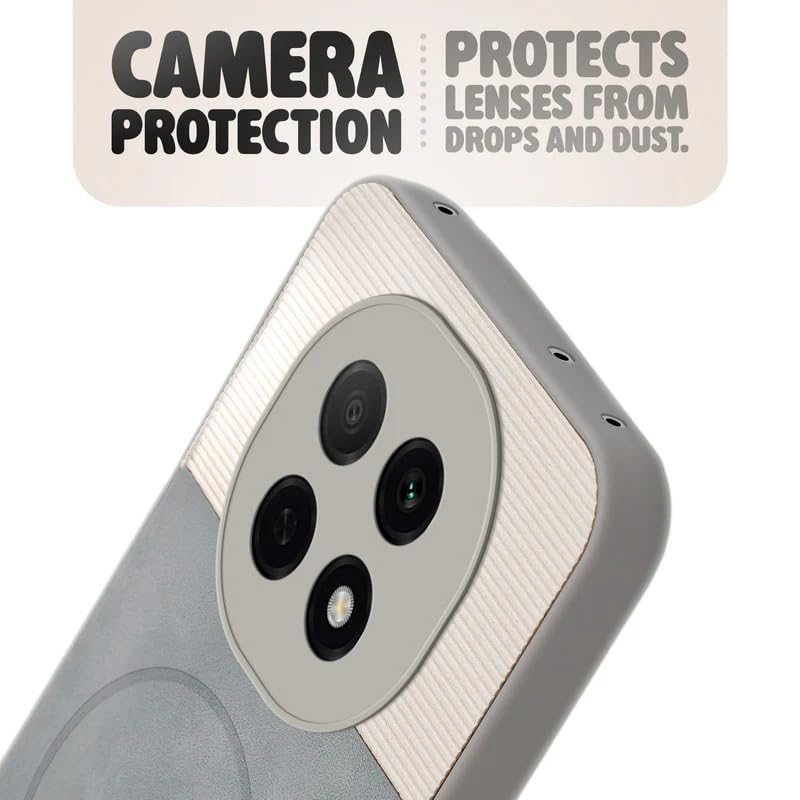 Image of Bintage case Macc-Safe Design Hard Light Weight Back Case | Soft Border Camera Protect | Dual PU Leather Finish Back Cover Compatible for Oppo F29 Pro 5G - White & Grey