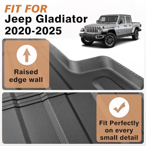 Image of TripleAliners Truck Mat Compatible with 2020-2026 Jeep Gladiator JT 5FT Accessories, Truck Bed Mat Heavy Duty Custom Fit All Weather Protection TPE Pickup Liner