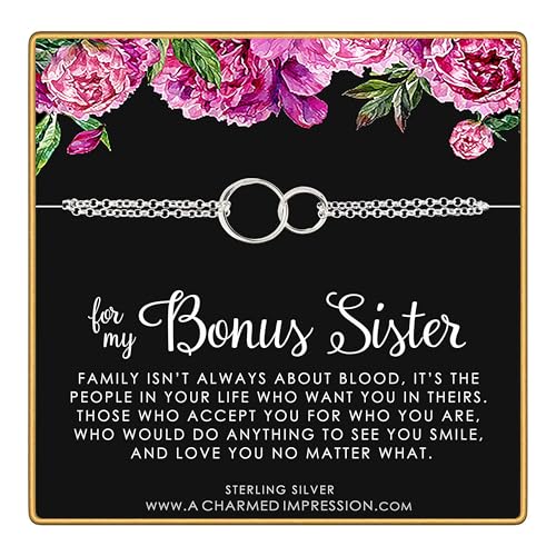 Bonus Sister Bracelet • Two Connected Circles • 925 Sterling Silver • Sister in law • Bride or Groom Sister • Adopted • Stepsister Best Friend • Friendship Love Gift • Appreciation Gratitude Jewelry
