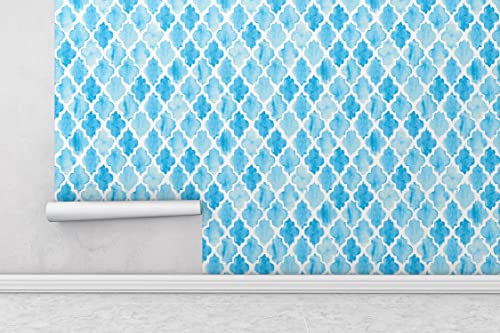 Image of DWELLSINDIA Light Blue Moroccan Geometric Wallpaper for Wall Decoration | Self Adhesive Peel & Stick, Thick Textured Premium Paper | Waterproof, Scratch Resistant | Kitchen & Bedroom | 41 x 244 cm
