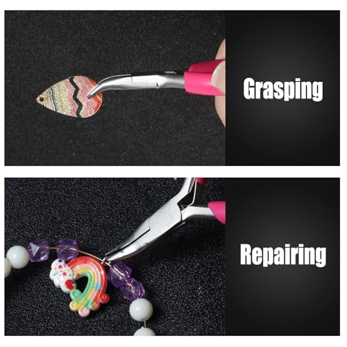 Image of 3 Inch Mini Bent Nose Pliers for Jewelry Making Bent Chain Nose Pliers Smooth Jaw Smalll Beading Pliers Micro Angle Needle Nose Pliers Jewelry Making Supplies